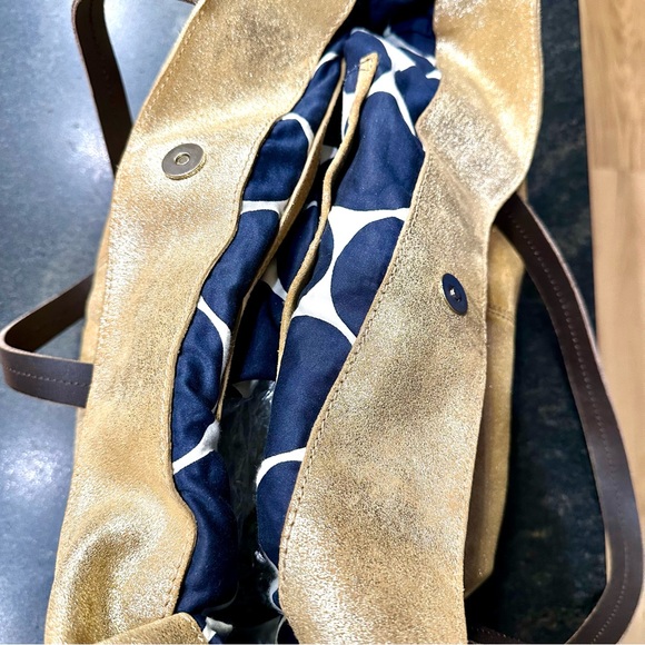 BODEN Metallic & Suede Genuine Leather Tote/Shoulder Bag, Buckled Side Detailing - Picture 10 of 10